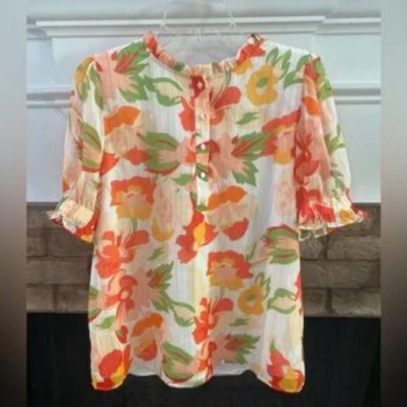 Sugarlips Kailua Floral Tailwind Half Button Front Blouse S - Picture 6 of 8